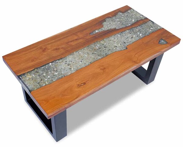 Konferenční stolek, teak a pryskyřice 100x50 cm 243467