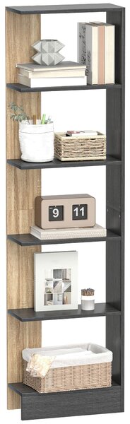 HOMCOM knihovna s 5 otevřenými přihrádkami, jednoduchý moderní design – ideální do obýváku, ložnice nebo pracovny, 45 x 21 x 170 cm, černá/dub | Aosom