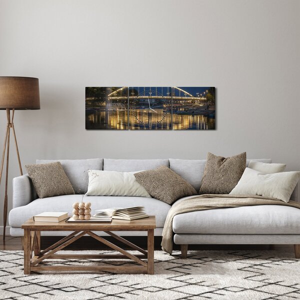 Obraz mostu s fontánou (s hodinami) (90x30 cm)