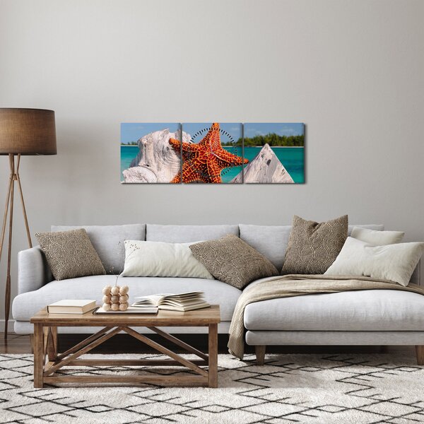 Obraz mořské hvězdice (s hodinami) (90x30 cm)