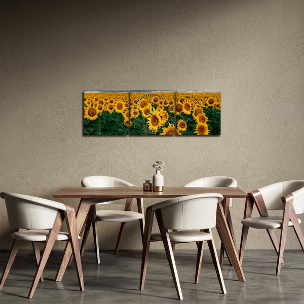 Obraz slunečnicového pole (s hodinami) (90x30 cm)