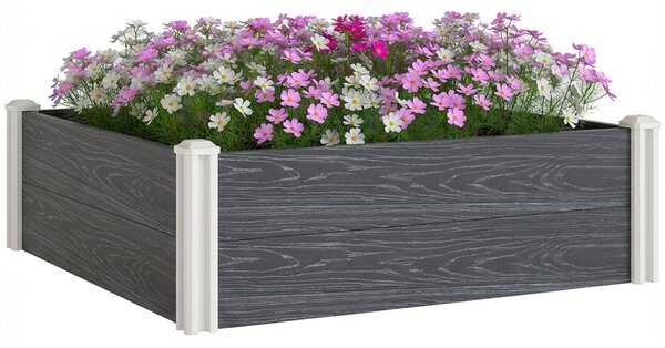 Outsunny vinylový vyvýšený záhon, 102 × 102 × 33 cm – modulární sada s nasouvacími nohami a otevřeným dnem pro květiny, bylinky a zeleninu, tmavě šedá