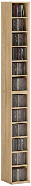 HOMCOM sada 2 polic na CD a DVD, úzké stojany se 12 přihrádkami, nastavitelné police, dub, 21,1 x 22,6 x 88,4 cm | Aosom