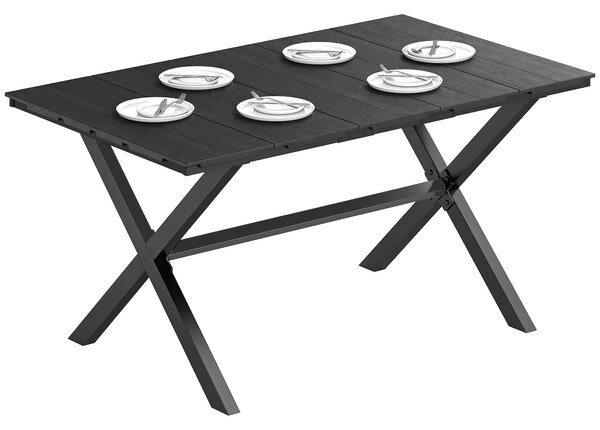 Outsunny obdélný venkovní jídelní stůl, 150 x 90 x 74 cm, HDPE lamelový povrch a práškově lakovaný kovový rám, pro 4–6 osob, nosnost 50 kg, černý | Ao
