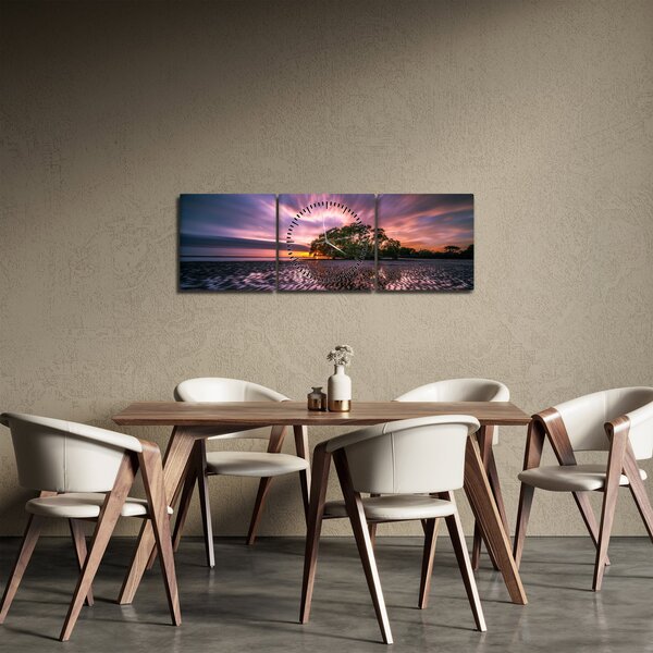 Obraz stromu na pláži (s hodinami) (90x30 cm)