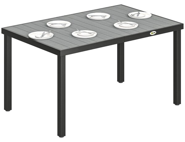 Outsunny obdélný zahradní jídelní stůl, 140 × 90 × 74 cm – ocelový rám a odnímatelná WPC lamelová deska, nosnost 50 kg, šedý — na terasu a balkon | Ao