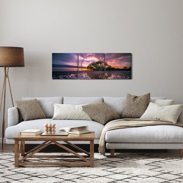 Obraz stromu na pláži (s hodinami) (90x30 cm)