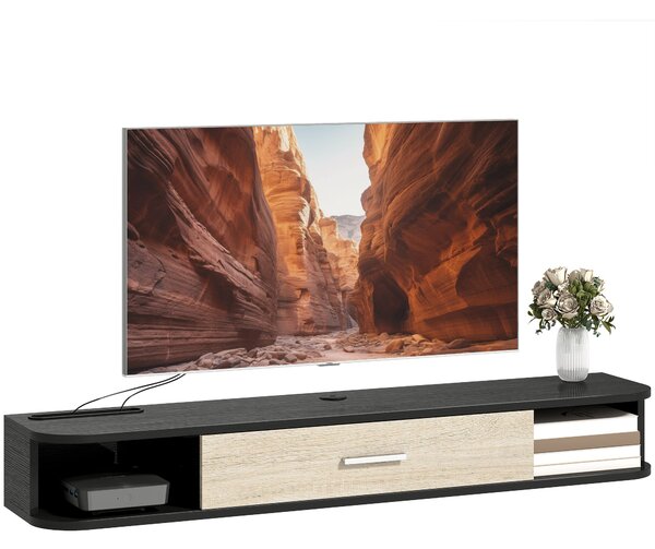 HOMCOM závěsný TV stolek 120 cm – pro televize do 127 cm, výklopná dvířka, 2 přihrádky, vedení kabelů | Aosom