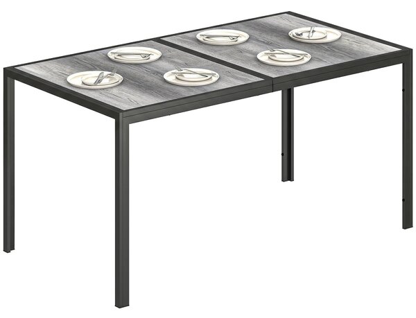 Outsunny obdélníkový zahradní jídelní stůl pro 4–6 osob, deska PSPC s dřevěným vzhledem a pozinkované ocelové nohy, 150 x 80 x 74 cm, šedý | Aosom