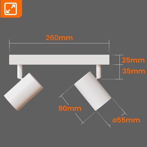 Bílé přisazené bodové svítidlo GU10, nastavitelné, 2× GU10, Ø 55 mm