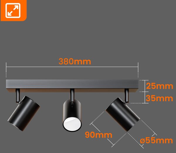 Přisazené bodové svítidlo GU10, nastavitelné, 3 žárovky, Ø 55 mm