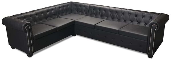 Rohová pohovka Chesterfield 6místná umělá kůže černá 243617