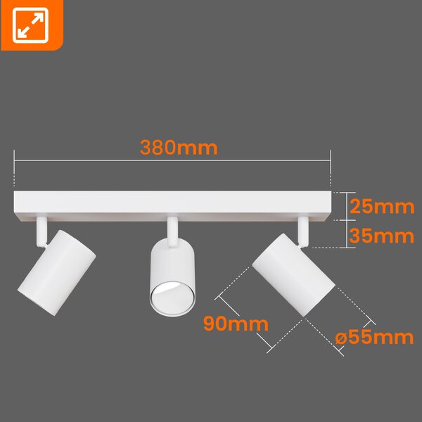 Přisazené bodové svítidlo GU10, nastavitelné, 3 žárovky, Ø 55 mm