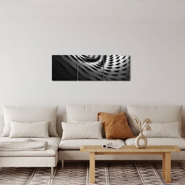 Abstraktní obraz - černobílá spirála (s hodinami) (90x30 cm)