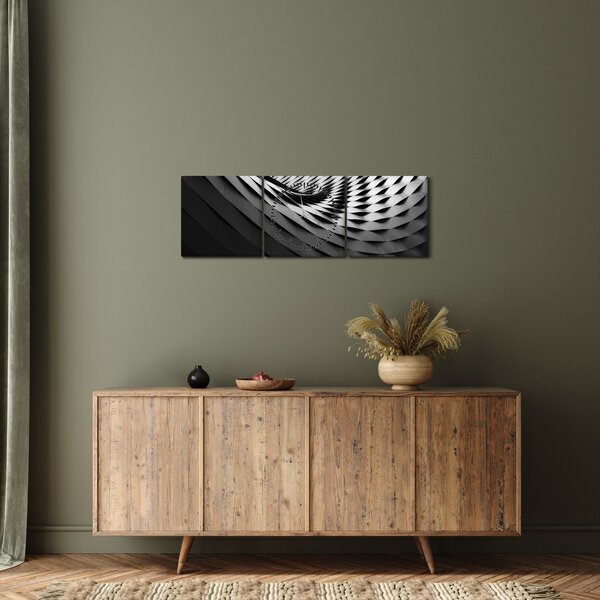 Abstraktní obraz - černobílá spirála (s hodinami) (90x30 cm)
