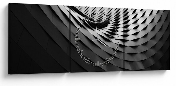 Abstraktní obraz - černobílá spirála (s hodinami) (90x30 cm)