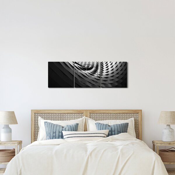 Abstraktní obraz - černobílá spirála (s hodinami) (90x30 cm)