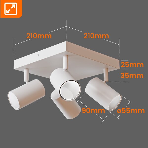 Bílé přisazené bodové svítidlo GU10, nastavitelné, 4× GU10, Ø 55 mm