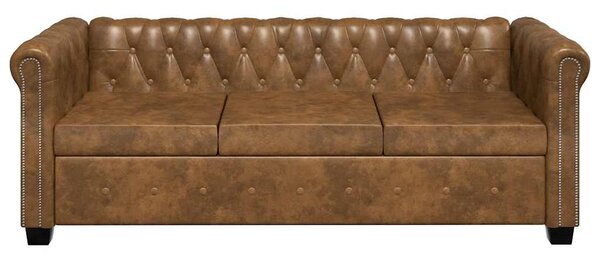 Chesterfield sedačka 3místná umělá kůže hnědá 243620