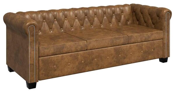 Chesterfield sedačka 3místná umělá kůže hnědá 243620