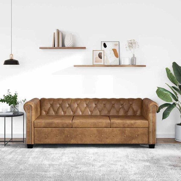 Chesterfield sedačka 3místná umělá kůže hnědá 243620