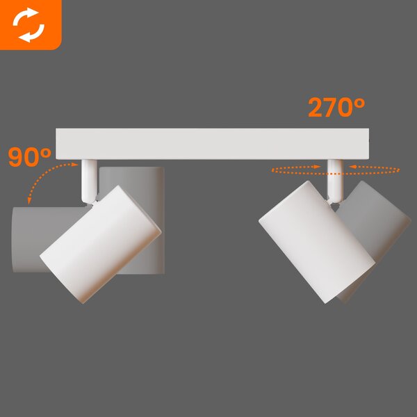 Bílé přisazené bodové svítidlo GU10, nastavitelné, 4× GU10, Ø 55 mm