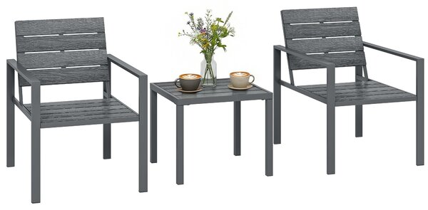 Outsunny 3dílný bistro set — 2 zahradní židle (HDPE) a kovový odkládací stolek pro terasu a balkon, tmavě šedý | Aosom