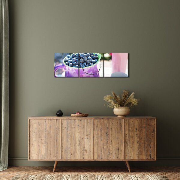 Obraz - borůvky v hrníčku (s hodinami) (90x30 cm)