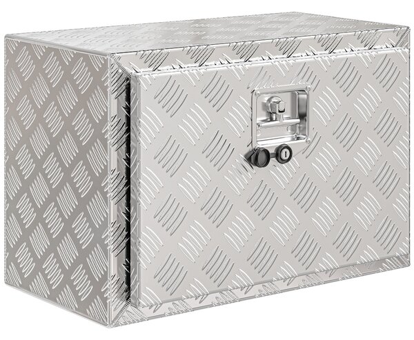 HOMCOM hliníková schránka do pickupu, 60,9 × 35,5 × 40,6 cm, 76 l, diamantový plech, uzamykatelná, výklopné víko, stříbrná | Aosom