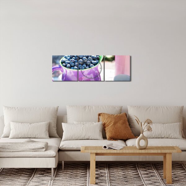 Obraz - borůvky v hrníčku (s hodinami) (90x30 cm)