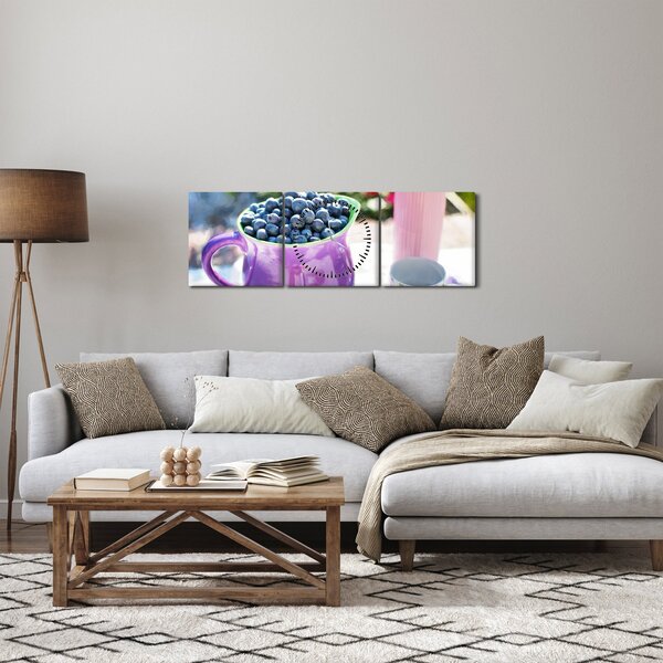 Obraz - borůvky v hrníčku (s hodinami) (90x30 cm)