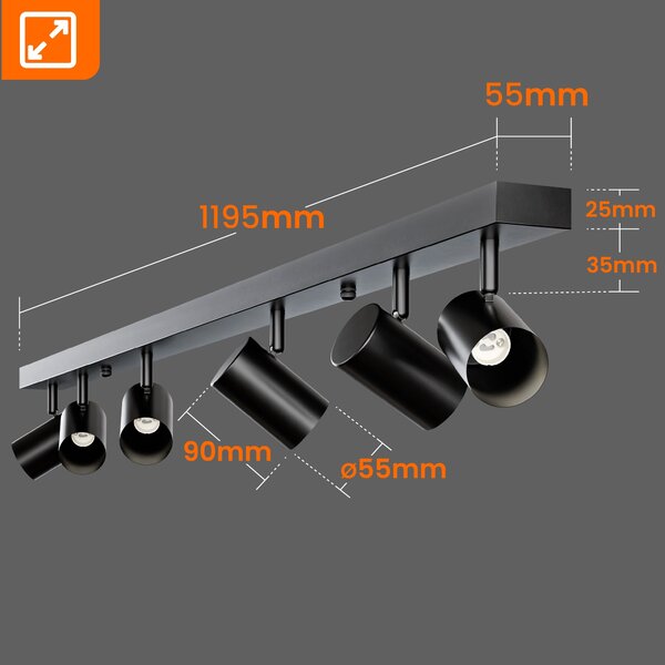Přisazené bodové svítidlo GU10, nastavitelné, 6 žárovek, Ø 55 mm