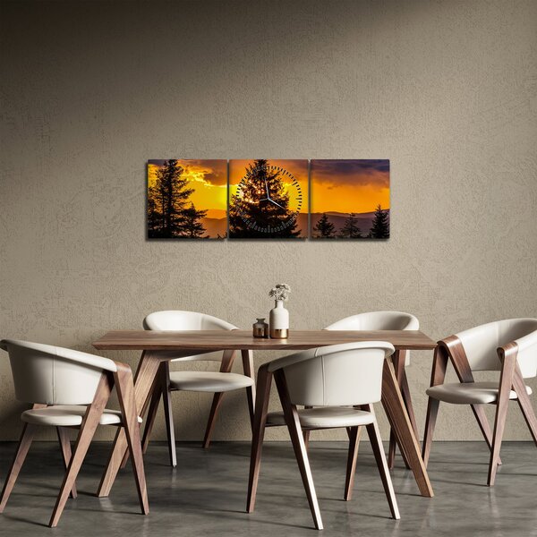 Obraz - jehličnany (s hodinami) (90x30 cm)
