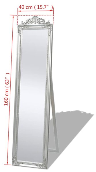 Volně stojící zrcadlo barokní styl 160 x 40 cm stříbrné 243693