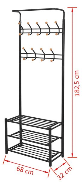 Věšák na oblečení s botníkem 68 x 32 x 182,5 cm černý 243726