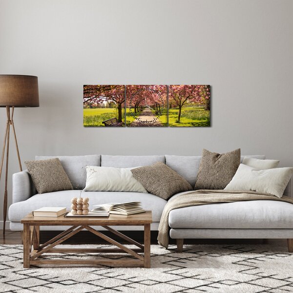 Obraz - sad třešní (s hodinami) (90x30 cm)