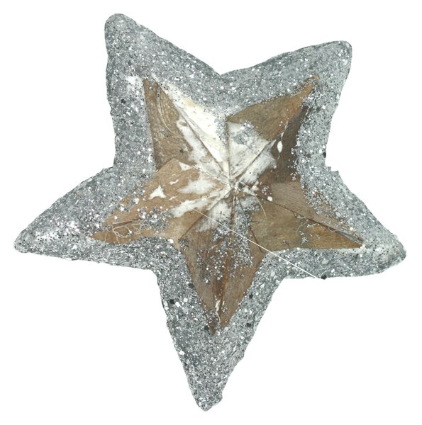 Závěsná hvězda z kůry – stříbrně zdobená – 10 cm 3003312