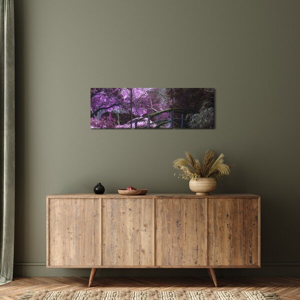 Obraz - fialové stromy (s hodinami) (90x30 cm)