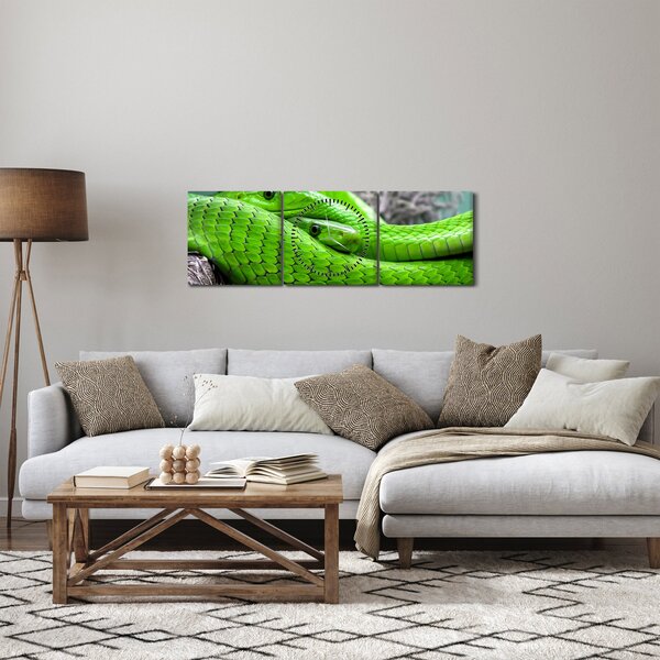 Obraz zelených hadů (s hodinami) (90x30 cm)