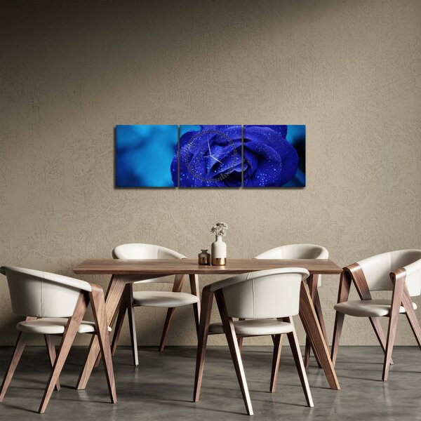 Obraz modré růže (s hodinami) (90x30 cm)