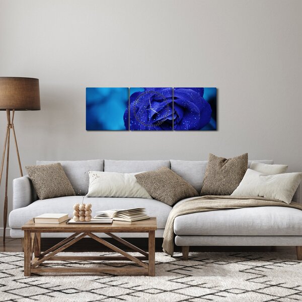 Obraz modré růže (s hodinami) (90x30 cm)