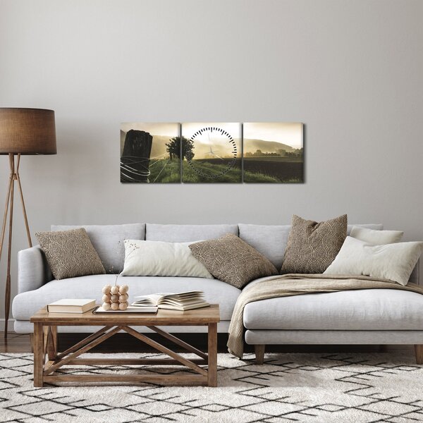 Obraz louky (s hodinami) (90x30 cm)