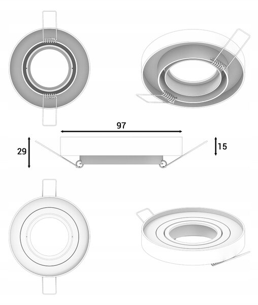 Bílé zápustné stropní svítidlo GU10, nastavitelné, Ø 97 mm