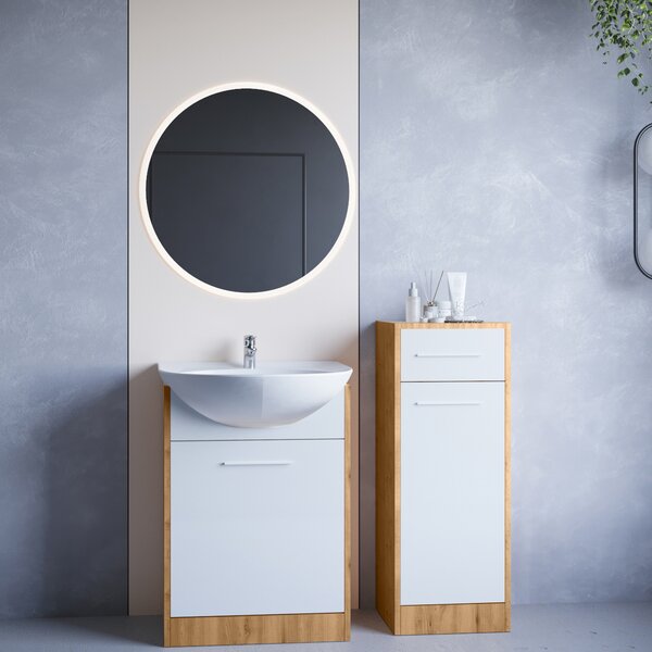 Koupelnový nábytek se zrcadlem NEPPA MINI LED dub artisan / bílý