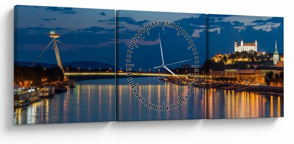 Obraz Bratislavy s hradem (s hodinami) (90x30 cm)