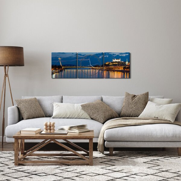 Obraz Bratislavy s hradem (s hodinami) (90x30 cm)