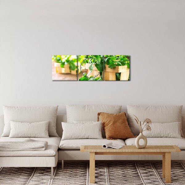 Obraz čerstvé máty (s hodinami) (90x30 cm)