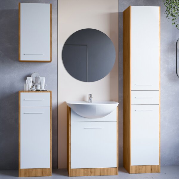 Koupelnový nábytek se zrcadlem SLIDO dub artisan / bílý