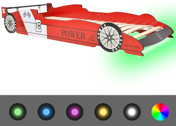 Dětská LED postel závodní auto, 90x200 cm, červená 243936