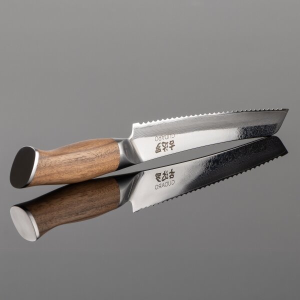 Gudaro - Damaškový kuchyňský nůž na pečivo TAKUMI 8", délka 20 cm, ořech